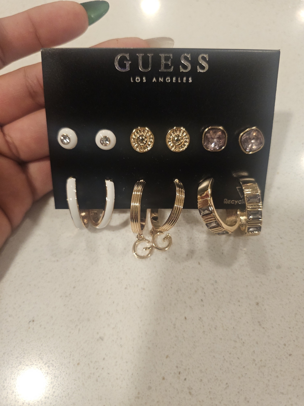 GUESS Gold, White and Light Purple Earring Set - Multi Pair Pack